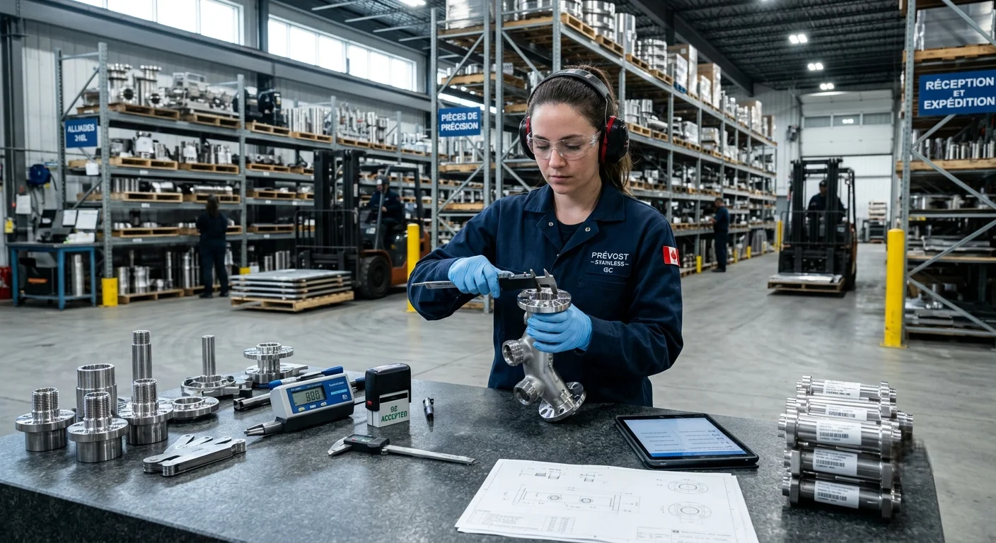 Contrôle dimensionnel chez un fabricant d’acier inoxydable au Québec avant la livraison