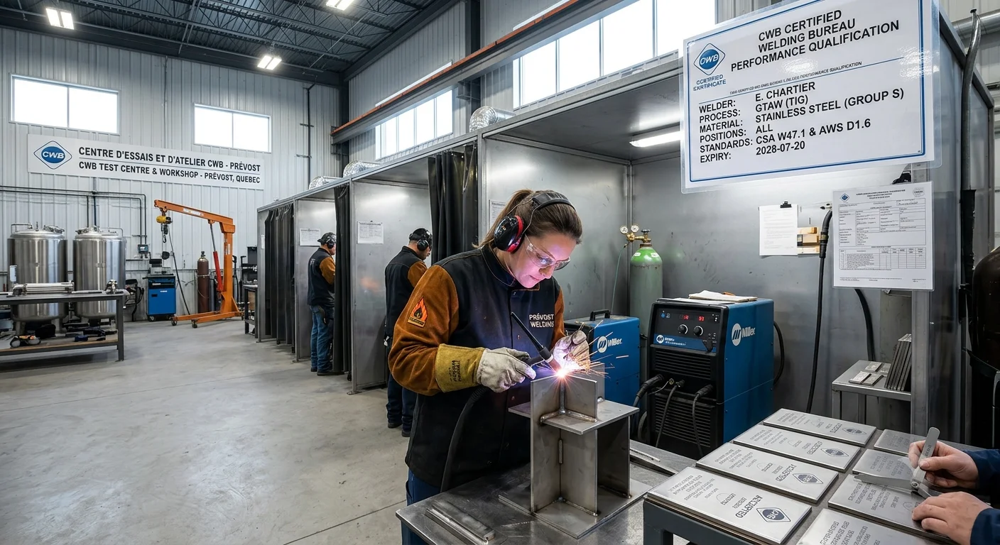Fabricant d’acier inoxydable au Québec certifié CWB réalisant une soudure TIG