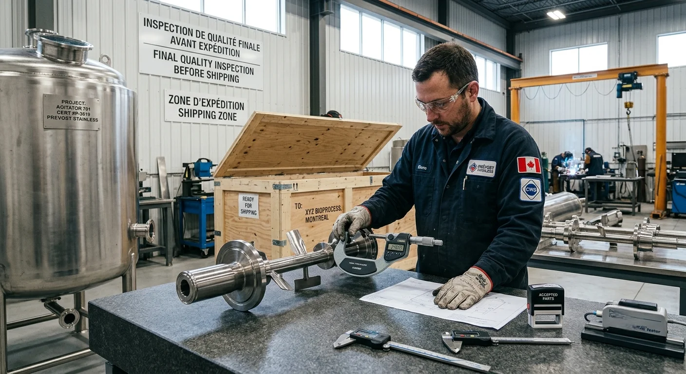 Dimensional inspection of a finished part before delivery in a custom metal fabrication project.